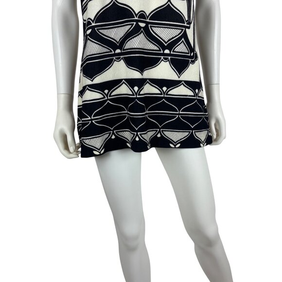 Vintage 70s Abstract Tunic Womens M Black & White Psychedelic Patterned Sleevele - Picture 5 of 10